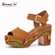 Women Suede Leather High Heels Embroidery Platform Lady Casual Sandals