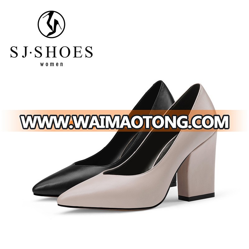 5555 Block heels manufacture black formal chunky heel women shoes